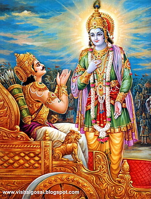 Krishna and Karna Meeting in Royal Chariot Indian Mythology Art HD phone wallpaper
