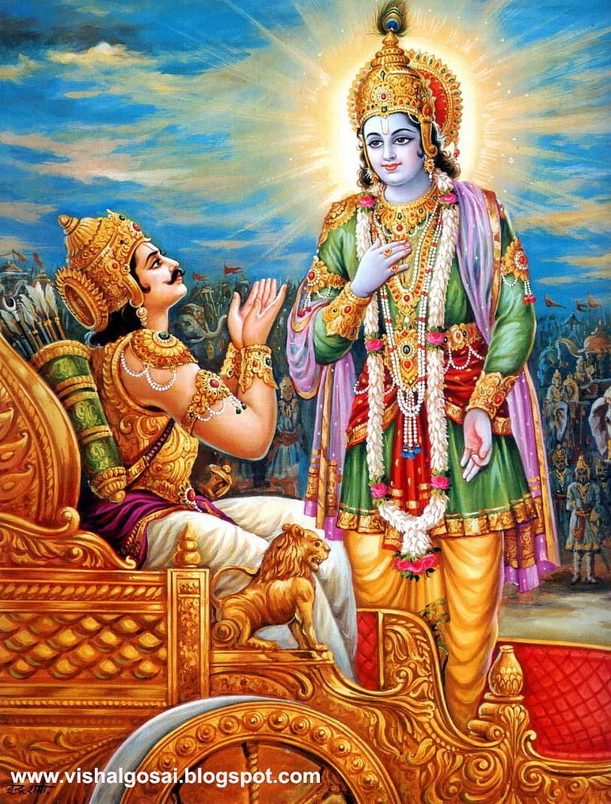 Krishna and Karna Meeting in Royal Chariot Indian Mythology Art HD phone wallpaper