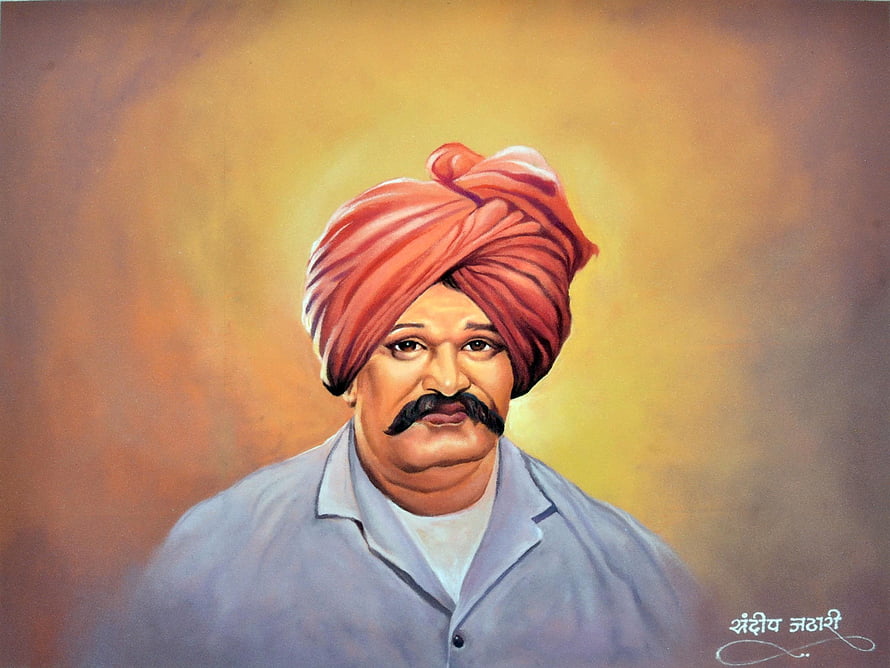 Portrait Painting of Rajarshi Shahu Maharaj Wearing a Red Turban HD wallpaper