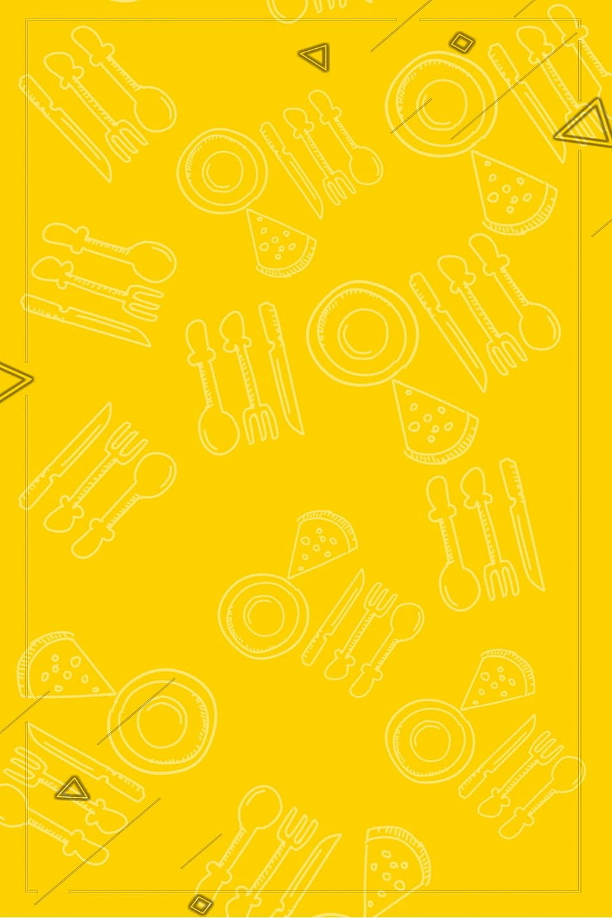Yellow Background With White Line Art Of Pizza Slices Plates And Cutlery Pattern HD phone wallpaper