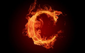 Fiery Crescent Moon Shape Formed by Burning Flames and Smoke on Dark Background HD wallpaper