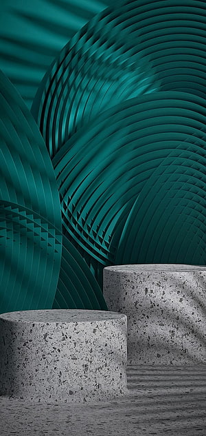 Abstract 3D Render of Teal Curved Layers and Concrete Pedestals HD phone wallpaper