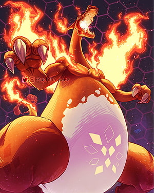 Gigantamax Charizard Roaring With Flames In Dramatic Anime Illustration HD phone wallpaper