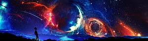 Silhouette of Astronaut Gazing at Giant Planet and Nebula in Deep Space HD wallpaper