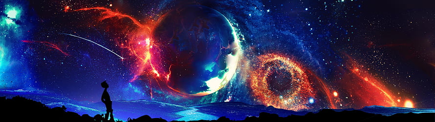Silhouette of Astronaut Gazing at Giant Planet and Nebula in Deep Space HD wallpaper
