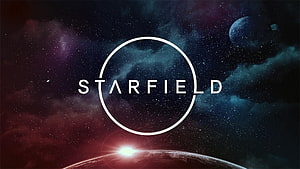 Starfield Official Logo Against Deep Space Nebula and Distant Planets HD wallpaper