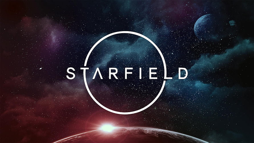 Starfield Official Logo Against Deep Space Nebula and Distant Planets HD wallpaper