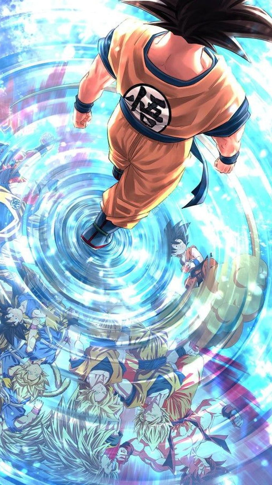 Goku Ascending Through Time Vortex With Super Saiyan Forms HD phone wallpaper