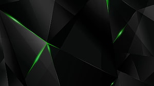 Dark Geometric Abstract Art with Glowing Green Neon Lines on Black Faceted Shards HD wallpaper