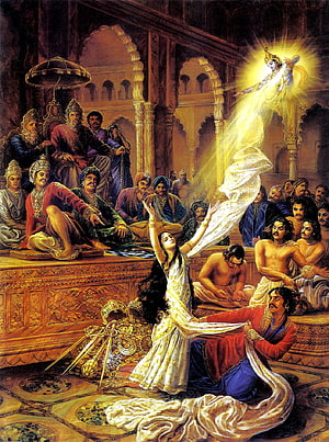 Raja Bhoj and the Celestial Apsara in a Royal Court Painting HD phone wallpaper