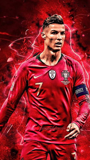 Cristiano Ronaldo in Portugal National Team Red Jersey with Number 7 HD phone wallpaper