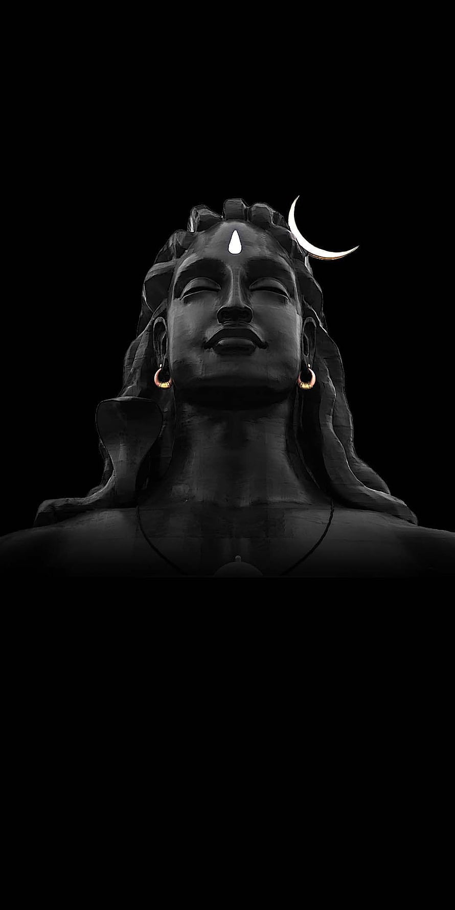 Dark Shiva Statue With Crescent Moon And Third Eye On Black Background HD phone wallpaper