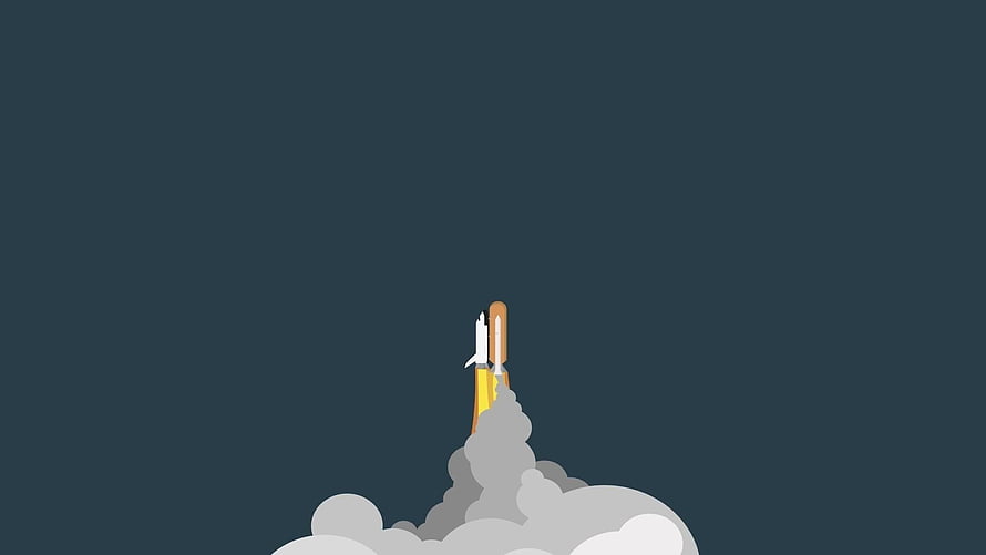 Minimalist Rocket Launch Illustration on Dark Background HD wallpaper