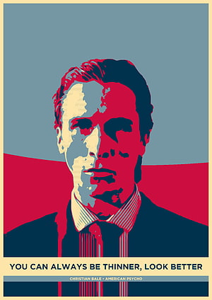 Patrick Bateman from American Psycho in a bold red and blue pop art portrait style, American Psycho, patrick bateman HD phone wallpaper