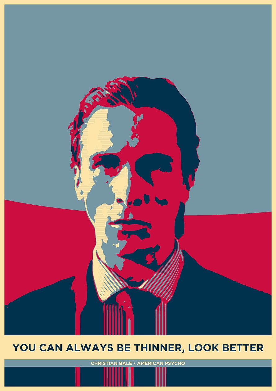 Patrick Bateman from American Psycho in a bold red and blue pop art portrait style, American Psycho, patrick bateman HD phone wallpaper