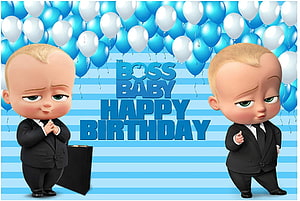 The Boss Baby Happy Birthday Party Banner with Blue and White Balloons HD wallpaper