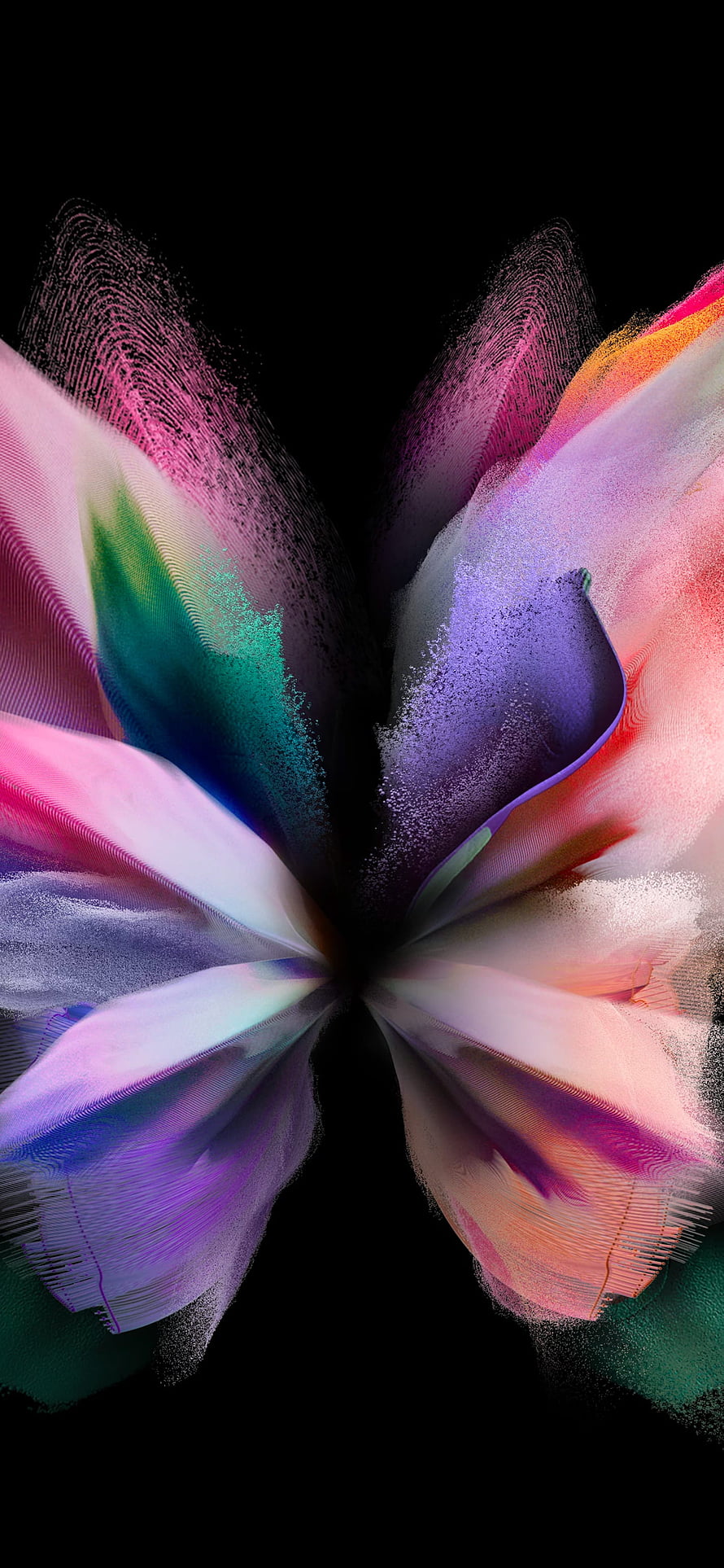 Colorful Abstract Butterfly Wings With Neon Pink Purple And Teal Hues On Black Background HD phone wallpaper