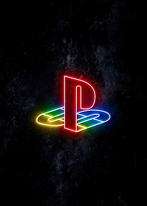 PlayStation Neon Logo on Dark Grunge Background HD phone wallpaper