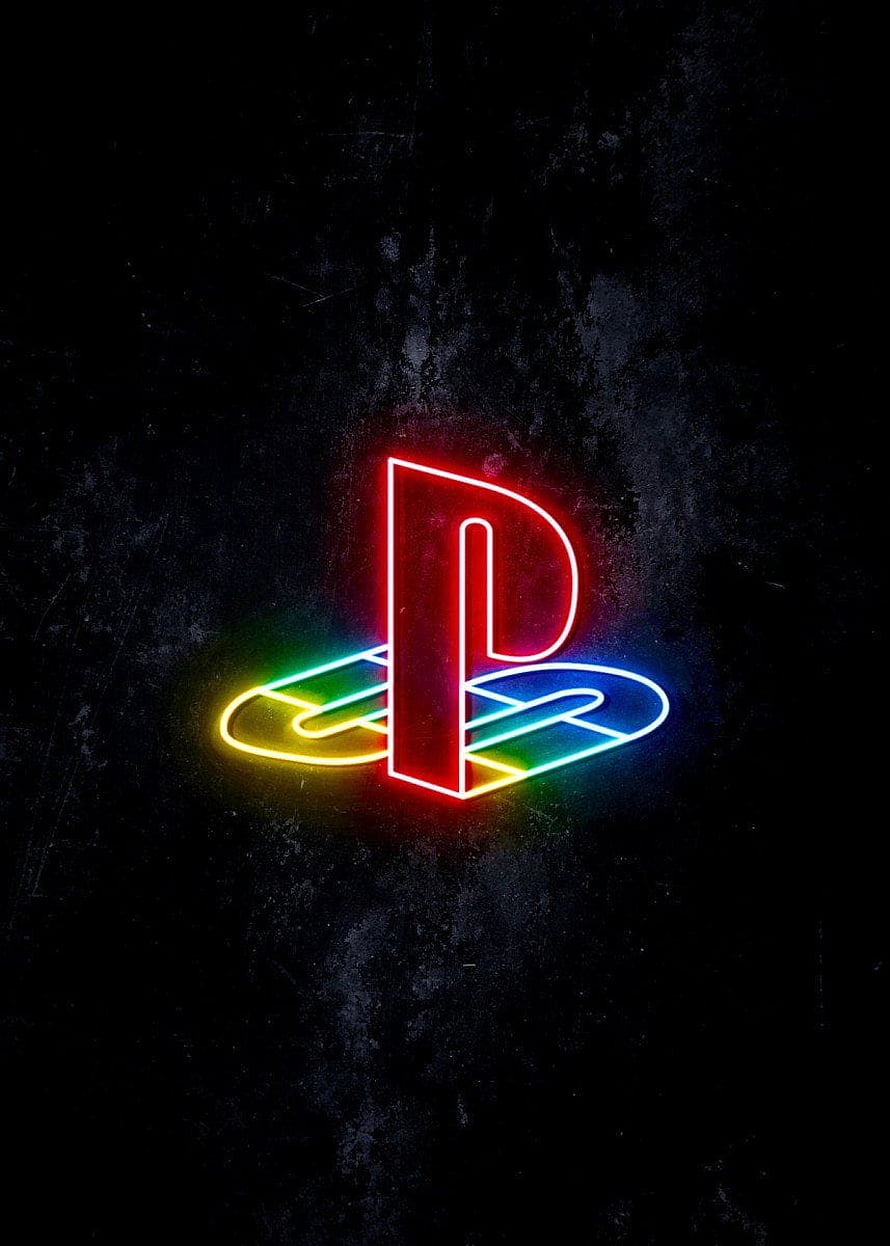 PlayStation Neon Logo on Dark Grunge Background HD phone wallpaper