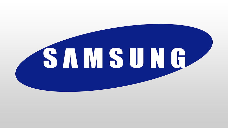 Samsung Corporate Logo on Light Gradient Background HD wallpaper