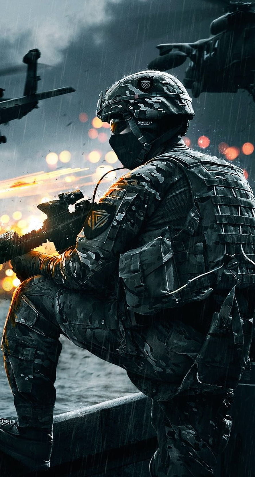 US Army Soldier in Digital Camouflage Gear During Rainy Combat Operation HD phone wallpaper