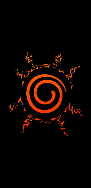 Naruto Spiral Seal with Fiery Orange Script on Black Background HD phone wallpaper