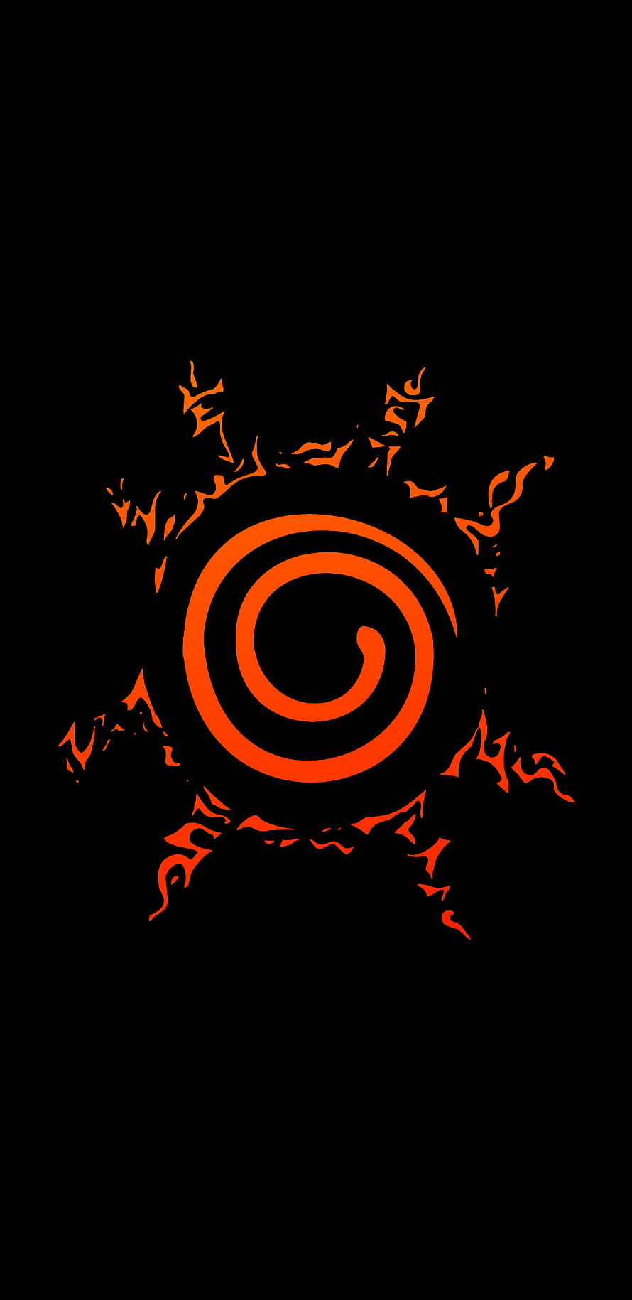 Naruto Spiral Seal with Fiery Orange Script on Black Background HD phone wallpaper