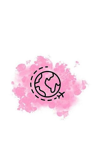 Pink Watercolor Earth Icon with Dashed Orbit and Cross Symbol on White Background HD phone wallpaper