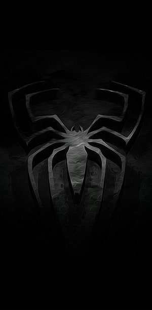 Monochrome Spider-Man Suit Emblem with Textured Web Pattern on Black Background, Spiderman black by Hstg007619, spiderman black and white HD phone wallpaper