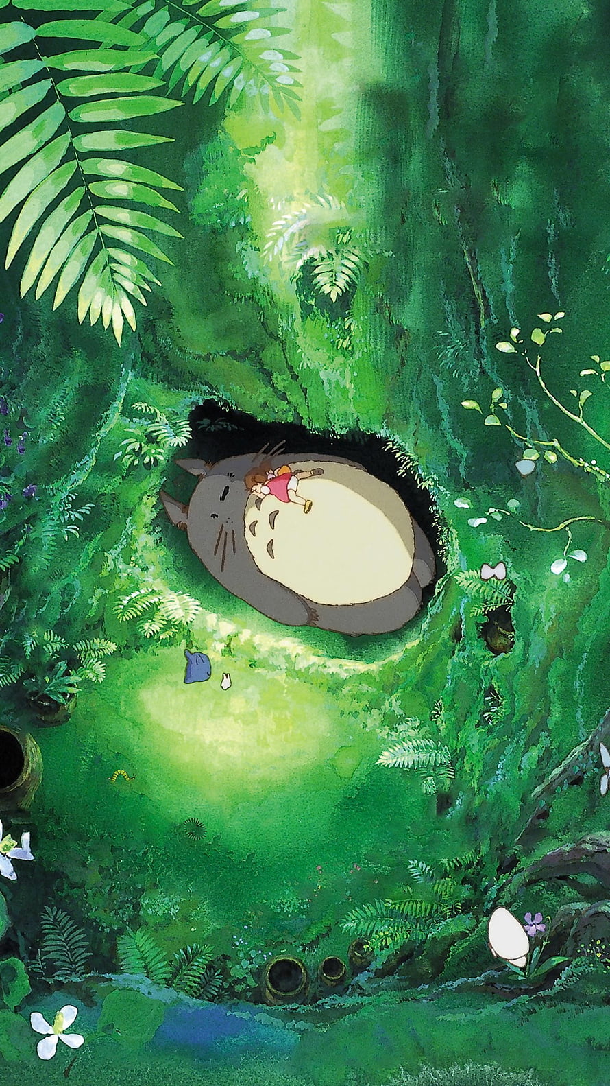 My Neighbor Totoro: Totoro and Satsuki Resting in a Lush Green Forest Clearing HD phone wallpaper