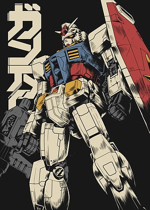 RX-78-2 Gundam Classic Mecha Illustration in Retro Woodcut Style HD phone wallpaper