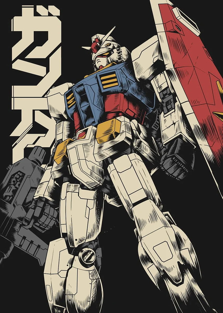 RX-78-2 Gundam Classic Mecha Illustration in Retro Woodcut Style HD phone wallpaper