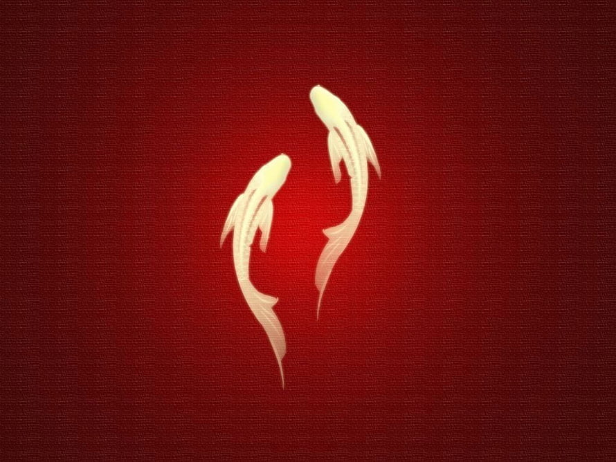Elegant White Koi Fish Silhouettes on Deep Red Textured Background HD wallpaper