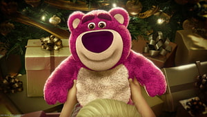 Lotso from Toy Story 3 Holding Christmas Gifts Under a Decorated Tree HD wallpaper