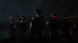 Death Stranding Soldiers Standing in Dark Rainy Jungle at Night HD wallpaper