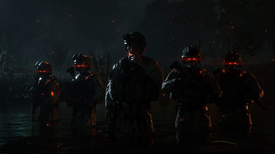 Death Stranding Soldiers Standing in Dark Rainy Jungle at Night HD wallpaper
