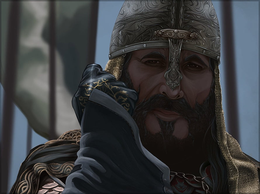Saladin Portrait in Ornate Crusader Helmet and Chainmail Armor HD wallpaper