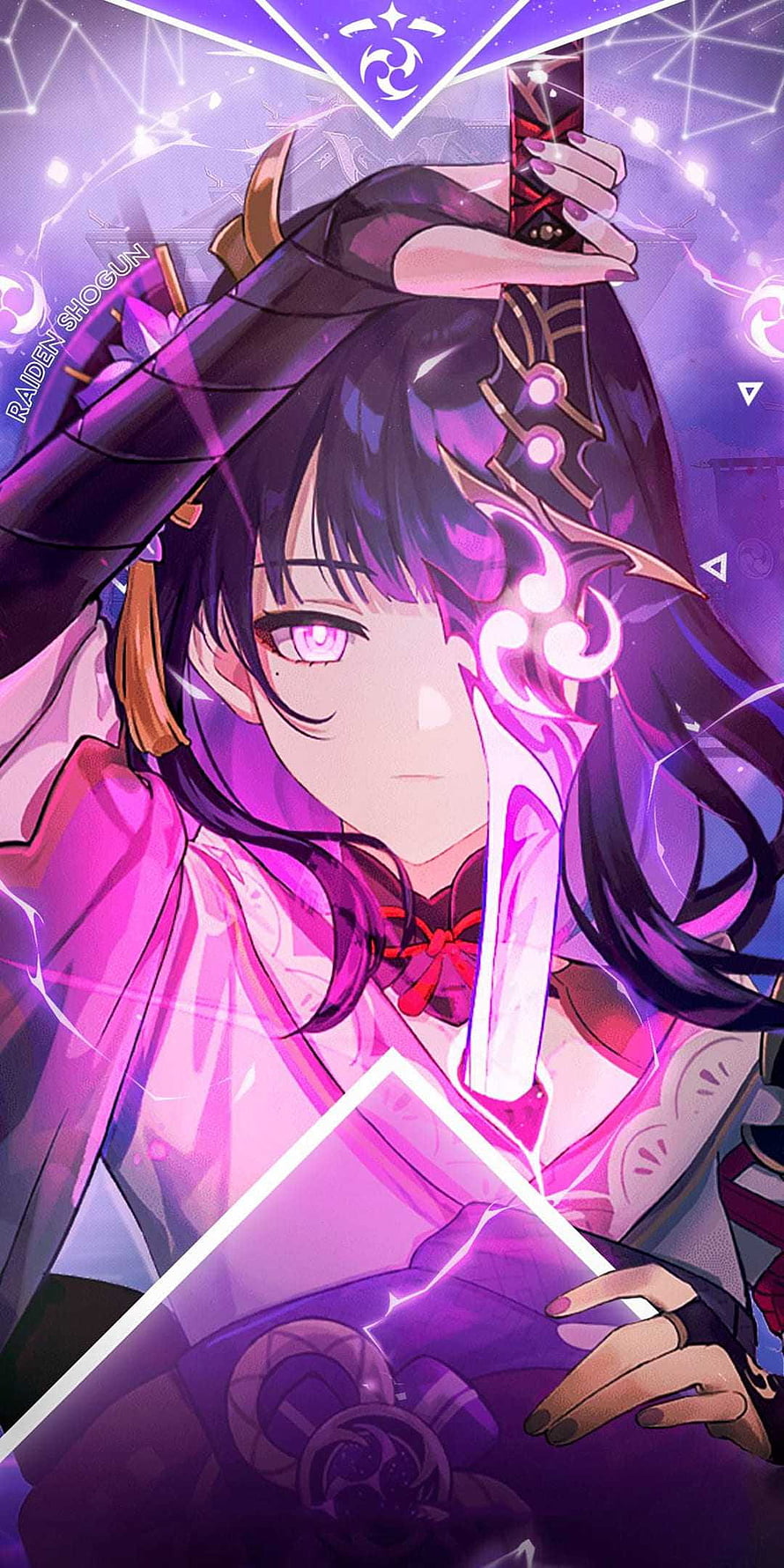 Raiden Shogun Genshin Impact Anime Wallpaper Purple Lightning Sword HD phone wallpaper