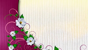 Elegant Floral Wedding Invitation Design with White Daisies and Magenta Swirls HD wallpaper
