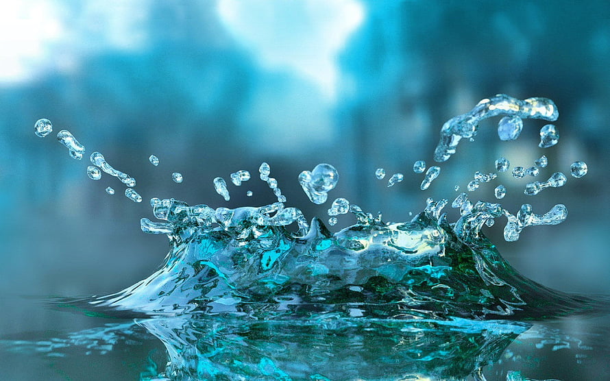 Dynamic Water Splash with Crystal Clear Droplets Against a Cool Blue Background HD wallpaper