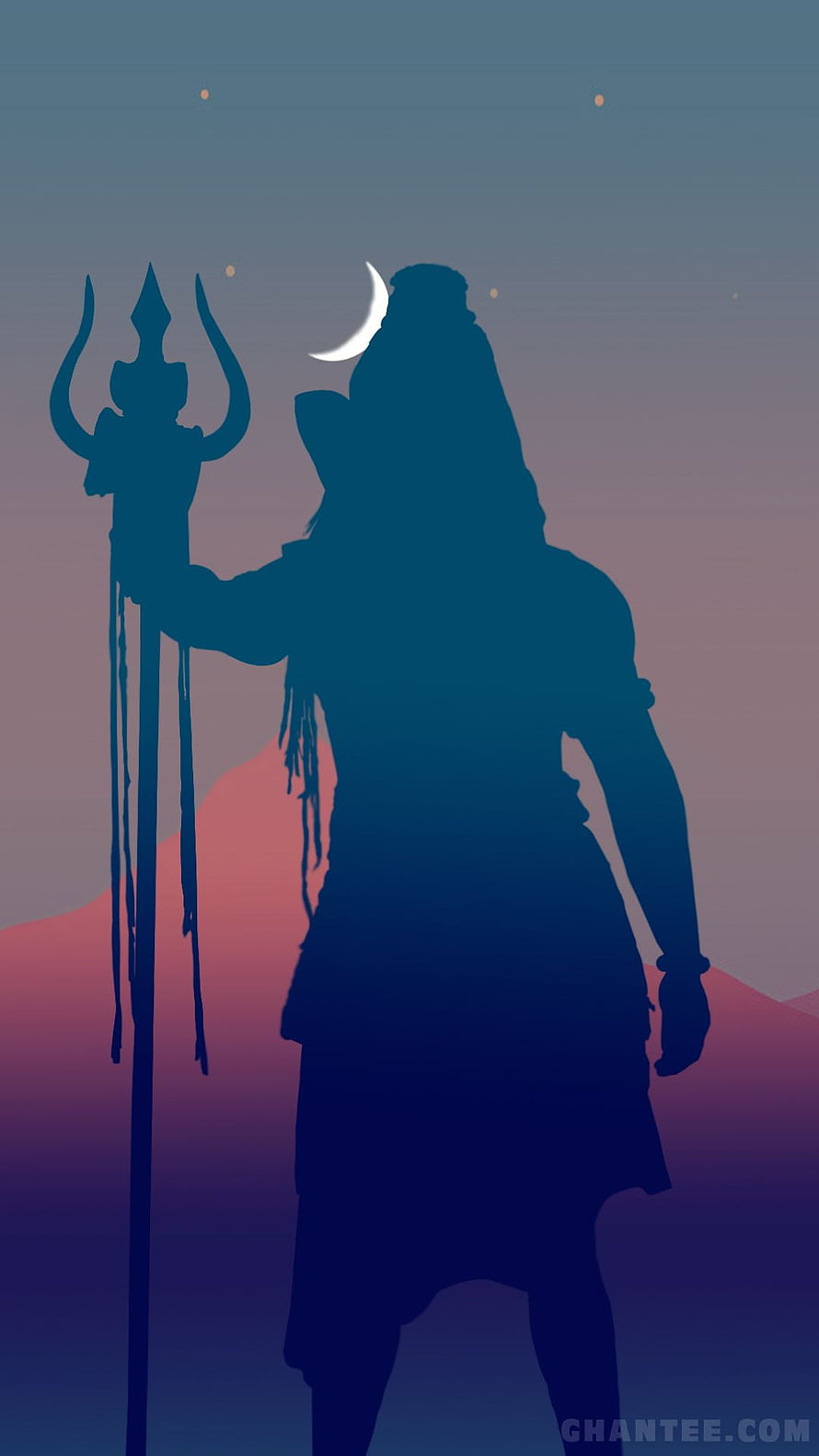 Silhouette of Lord Shiva Holding Trishul with Crescent Moon on Head HD phone wallpaper