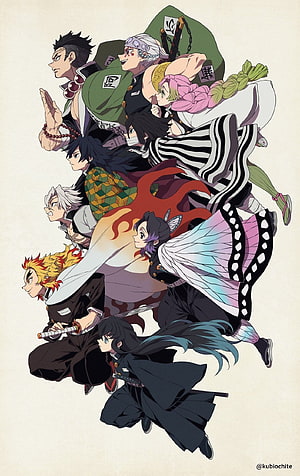 Demon Slayer Hashira Group Illustration with Shinobu, Giyu, and Kyojuro HD phone wallpaper