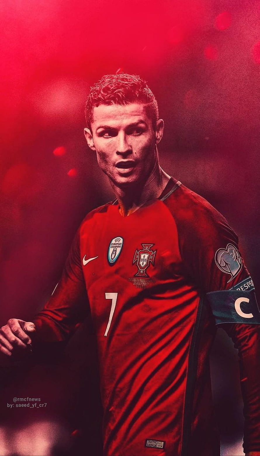 Cristiano Ronaldo in Portugal National Team Red Jersey with Number 7 and Captain Armband HD phone wallpaper