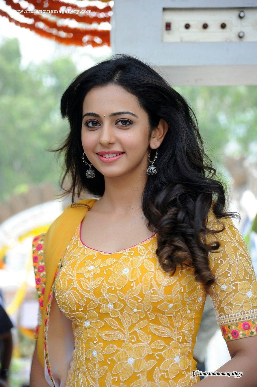 Rashmika Mandanna in a Yellow Embroidered Outfit with Traditional Earrings, Rakul Preet Singh Fantastic &, #rakul preet singh HD phone wallpaper