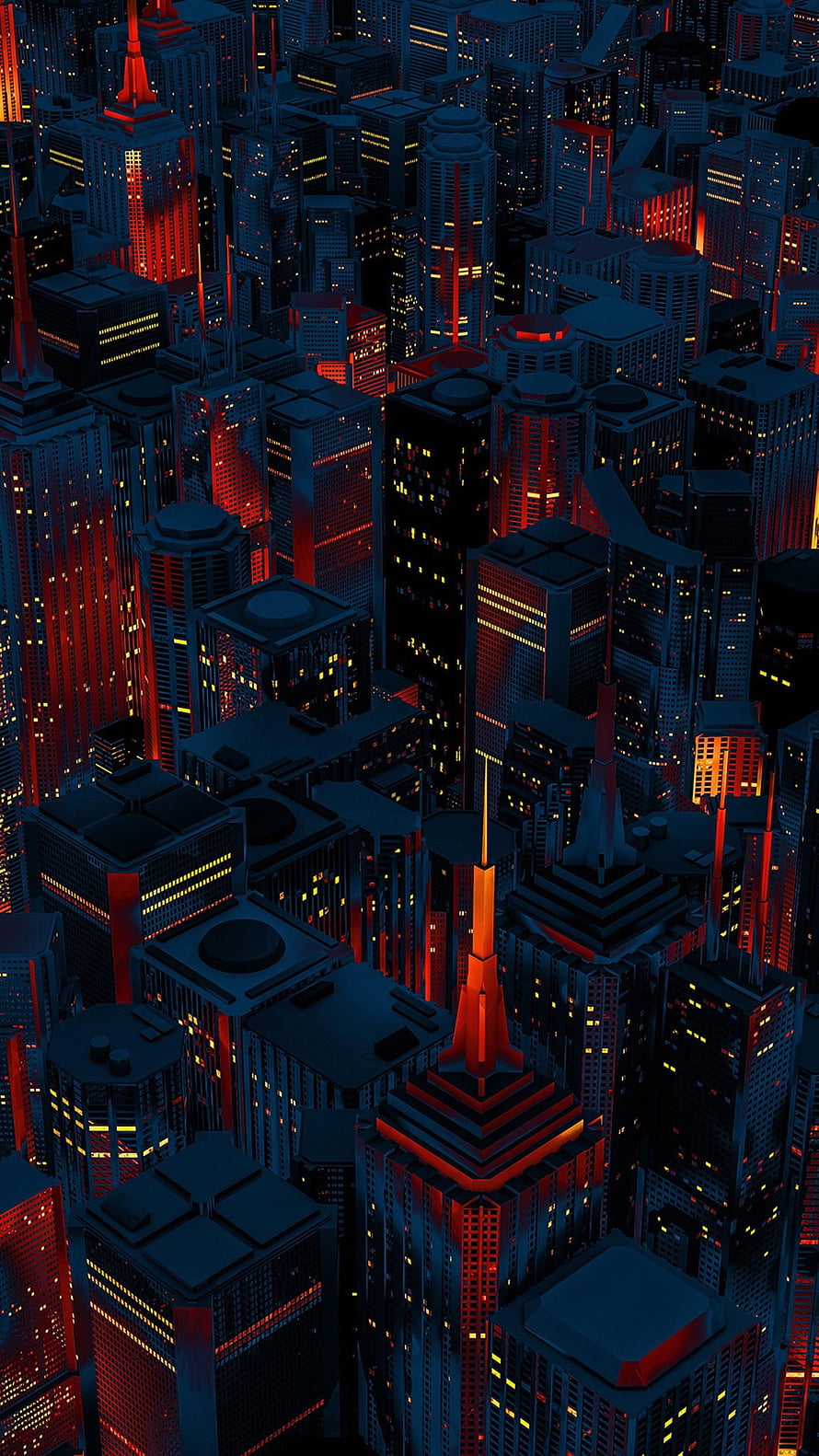 Cyberpunk Cityscape at Night with Red and Blue Neon Lights HD phone wallpaper