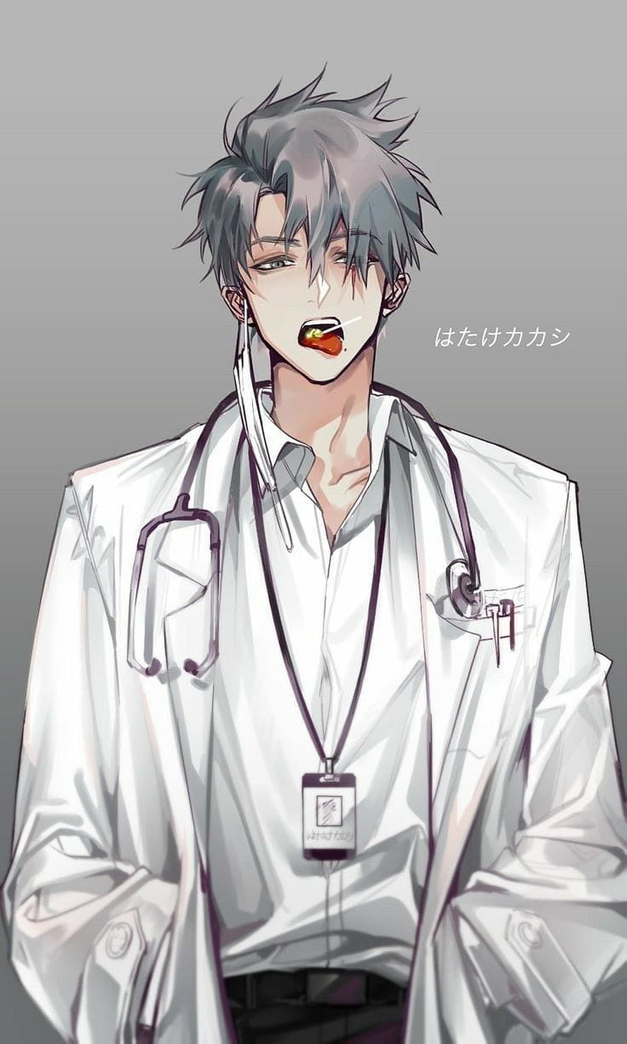 Anime Male Doctor in White Coat with Stethoscope and ID Badge HD phone wallpaper