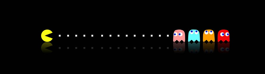 Pac-Man and Ghosts Chasing Dots on Black Background, 3840x1080 Dual Monitor, #3840x1080 HD wallpaper