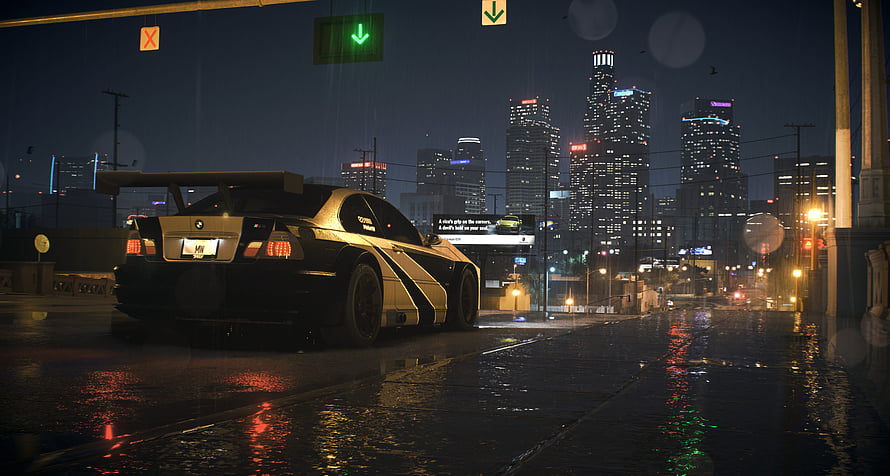 BMW M3 GTR Night Drive in Rainy City from Need for Speed Most Wanted HD wallpaper