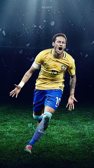 Neymar Jr. in Brazil National Team Kit Celebrating on the Pitch HD phone wallpaper
