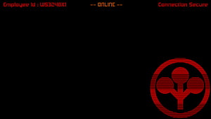 Cyberpunk 2077 Arasaka Corporation Terminal Interface with Red Glowing Logo on Black Background HD wallpaper
